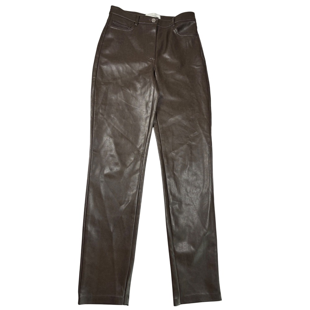 Wilfred Aritzia Melina Pant Vegan Leather High Rise Straight Leg Brown Size 6‎ - Picture 4 of 14